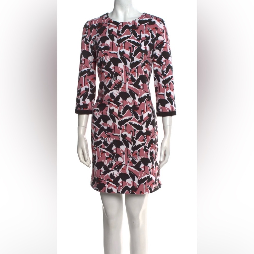 Ted Baker Pink and Black Patterned Crane Print shift dress size 4